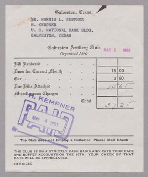 [Monthly Bill for Galveston Artillery Club: May 1953]