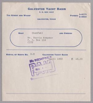 [Monthly Bill for Yacht Berth: April 1953]