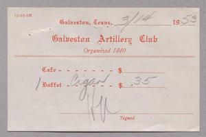 [Beverage Bill from the Galveston Artillery Club, March 14, 1953]