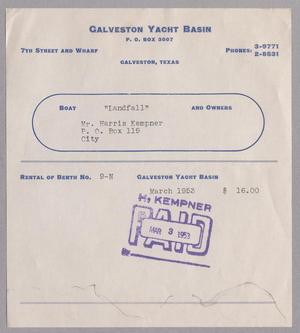 [Monthly Bill for Yacht Berth: March 1953]