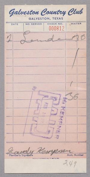 [Restaurant Bill from Galveston Country Club, January 25, 1953]