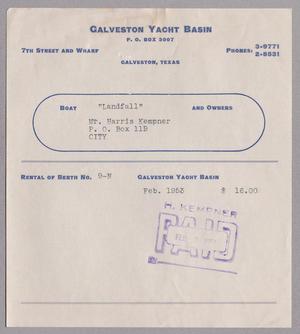 [Monthly Bill for Yacht Berth: February 1953]