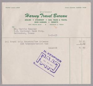 [Statement from Harvey Travel Bureau: January, 1953]