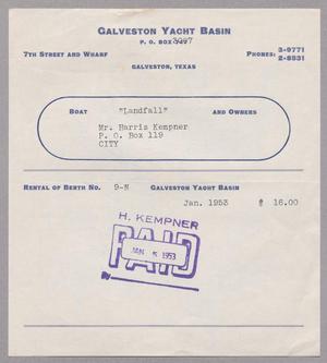 [Monthly Bill for Yacht Berth: January 1953]
