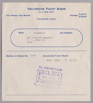 [Monthly Bill for Yacht Berth: March 1954]
