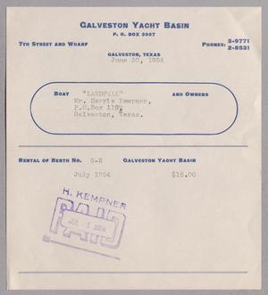 [Monthly Bill for Yacht Berth: June 30, 1954]