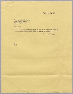 [Letter from A. H. Blackshear Jr. to the Pennington Buick Company, September 29, 1954]