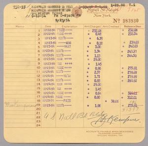 [Itemized Invoice for Hotel Regis: September 1954]