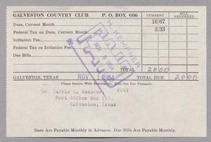 [Monthly Bill for Galveston Country Club: November 1954]