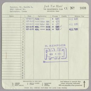 [Account Statement for the Jack Tar Hotel, Sep-Oct. 1954]