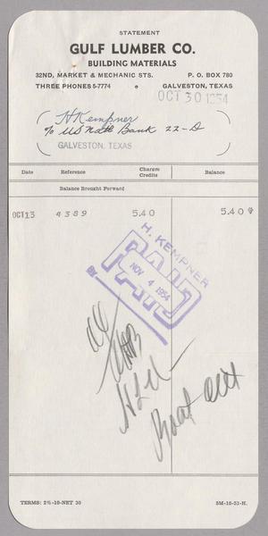 [Invoice for Gulf Lumber Co., October 30, 1954]