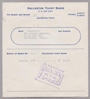 [Monthly Bill for Yacht Berth: August 3, 1955]