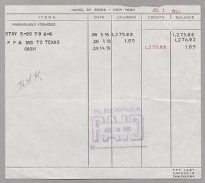 [Invoice for a Stay at Hotel St. Regis: May-June, 1955]