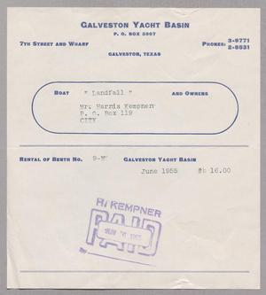 [Monthly Bill for Yacht Berth: June 1955]