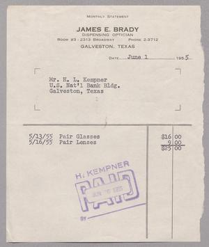 [Account Statement for James E. Brady, May 1955]