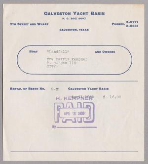 [Monthly Bill for Yacht Berth: April 1955]