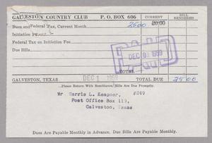 [Monthly Bill for Galveston Country Club: December 1959]