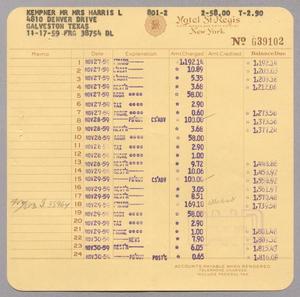 [Itemized Invoice for Hotel Regis: November 1959]