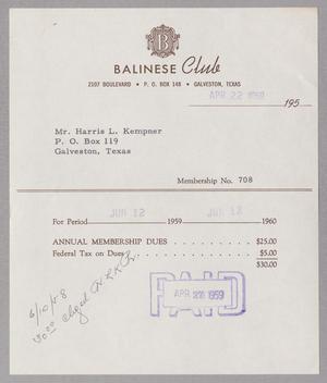 [Invoice for Balinese Club Membership Dues]