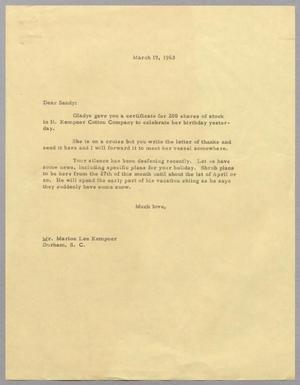 [Letter from Harris L. Kempner to Marion L. Kempner - March 19, 1963]