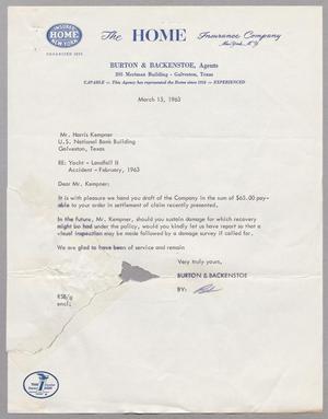 [Letter from Robert Burton to Harris Leon Kempner, March 15, 1963]