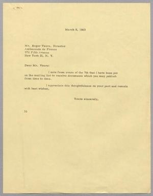 [Letter from Harris L. Kempner to Roger Vaurs - March 8, 1963]