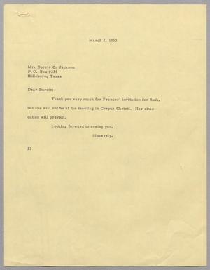 [Letter from Harris L. Kempner to Burris C. Jackson - March 3, 1963]