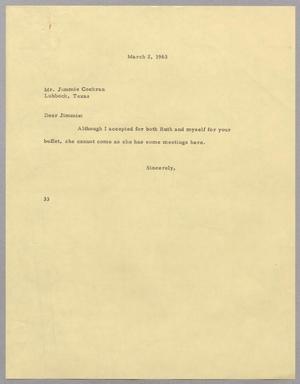 [Letter from Harris L. Kempner to Jimmie Cochran - March 2, 1963]
