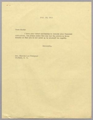 [Letter from Harris Leon Kempner to Sandy, February 28, 1963]