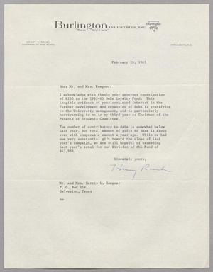 [Letter from Henry E. Rauch to Mr. and Mrs. Kempner, February 26, 1963]