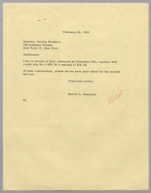 [Letter from Harris L. Kempner to Brooks Brothers - February 23, 1963]