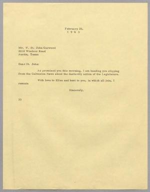 [Letter from Harris Leon Kempner to W. St. John Garwood, February 20, 1963]