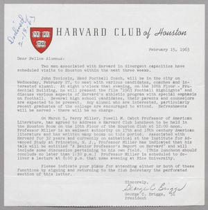 [Letter from the Harvard Club of Houston, February 15, 1963]
