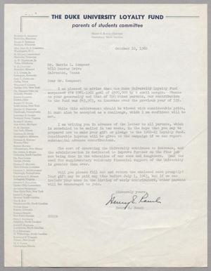 [Letter from Henry E. Rauch to Harris L. Kempner, October 10, 1962]