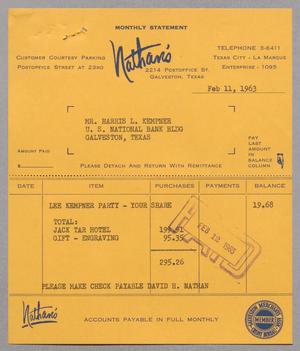 [Invoice for Nathan's, February 11, 1963]