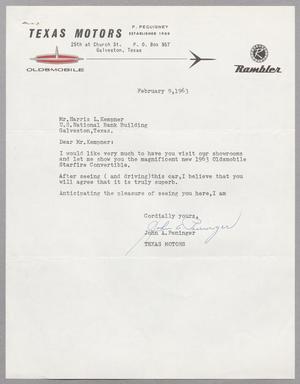 [Letter from John A. Peninger to Harris Leon Kempner, February 9, 1963]