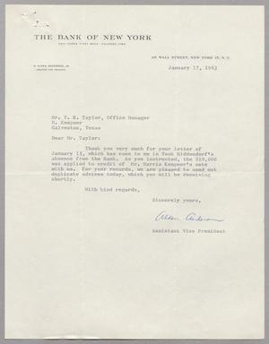 [Letter from W. Alden Anderson, Jr to T. E. Taylor, January 17, 1963]
