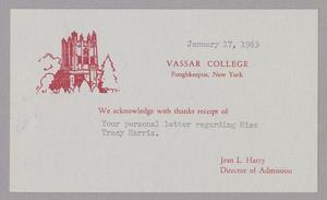 [Letter from Jean L. Harry to Harris Leon Kempner, January 17, 1963]