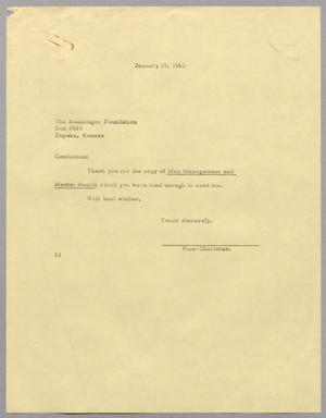 [Letter from Harris L. Kempner to the Menninger Foundation - January 17, 1963]