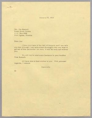 [Letter from Harris L. Kempner to Joe Russell - January 17, 1963]