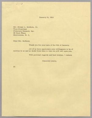 [Letter from Harris L. Kempner to Hiram L. McDade Jr. - January 15, 1963]
