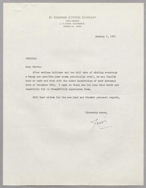 [Letter from James T. Baird to Harris Leon Kempner, January 7, 1963]