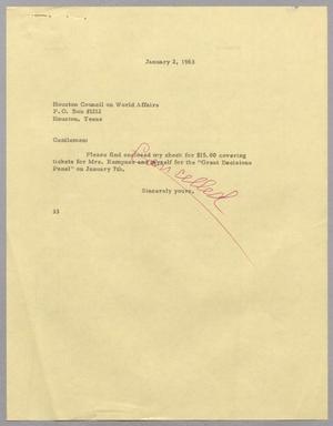[Letter from Harris L. Kempner to the Houston Council on World Affairs - January 2, 1963]
