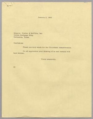[Letter from Harris L. Kempner to Fowler & McVitie Inc, January 2, 1963]