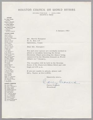 [Letter from Carey Croneis to Harris L. Kempner - January 2, 1963]