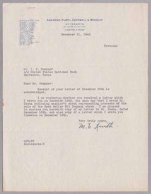 [Letter from M. E. Kurth to I. H. Kempner, December 21, 1948]