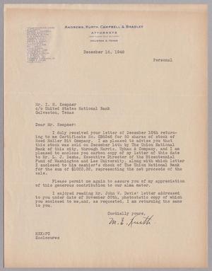 [Letter from M. E. Kurth to I. H. Kempner, December 16, 1948]
