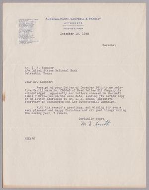 [Letter from M. E. Kurth to I. H. Kempner, December 18, 1948]