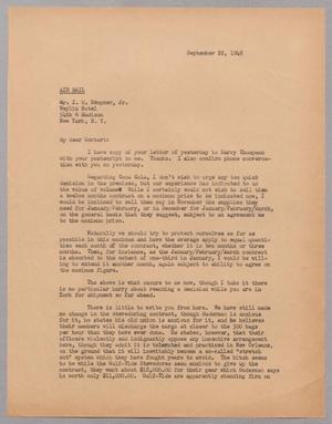Primary view of object titled '[Letter from I. H. Kempner to I. H. Kempner, Jr., September 22, 1948]'.