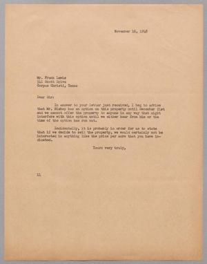 [Letter from Isaac H. Kempner to Frank Lewis, November 16, 1948]